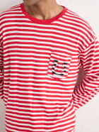 BODE - Logo-Embroidered Striped Ribbed Cotton-Jersey T-Shirt - Red