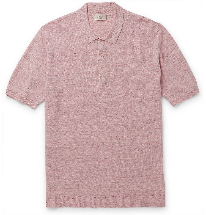 Photo: Altea - Embroidered Mélange Linen Polo Shirt - Pink