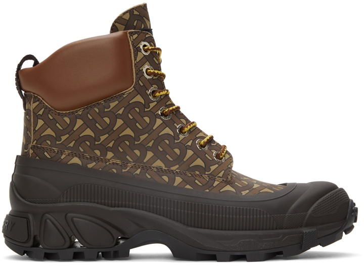 Photo: Burberry Leather Contrast Sole Monogram Print Lace-Up Boots