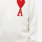 AMI Men's Large A Heart Crew Knit in Off White/Red