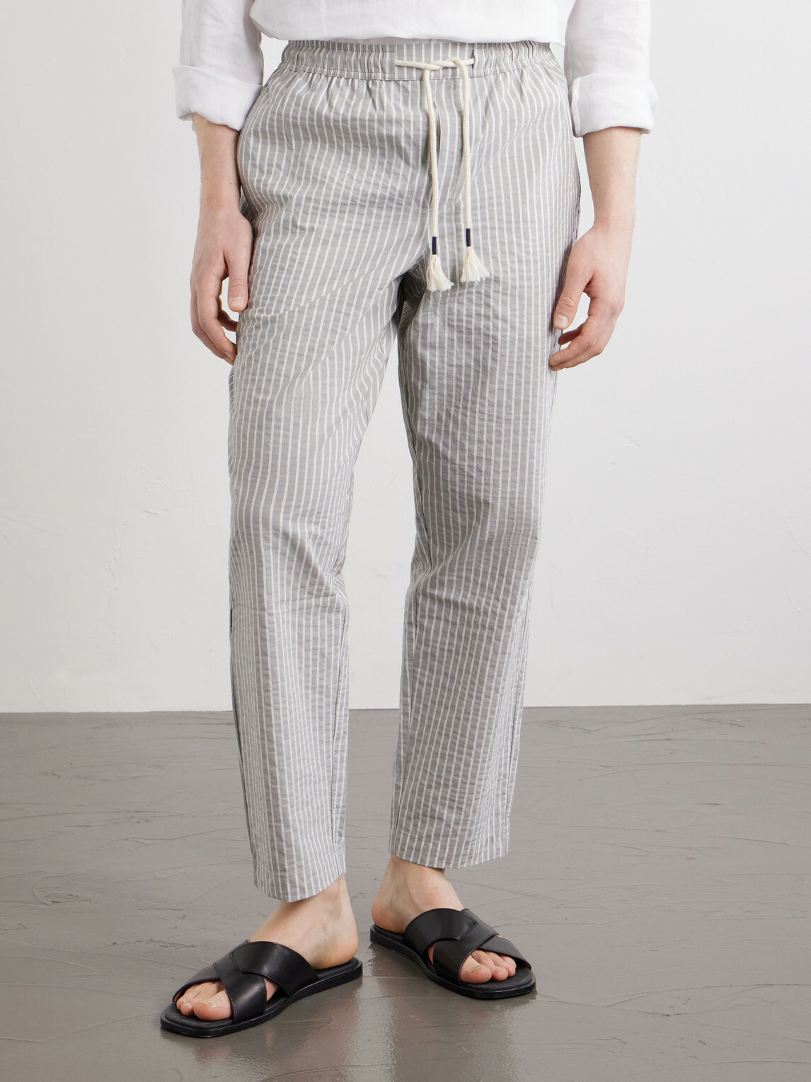 Orlebar Brown - Sonoran Straight-Leg Striped Cotton-Blend Seersucker Trousers - Gray