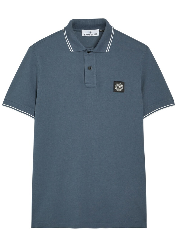 Photo: Stone Island Logo-appliquéd Piqué Cotton Polo Shirt Blue Dark