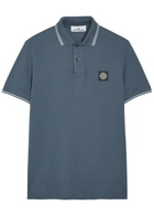 Stone Island Logo-appliquéd Piqué Cotton Polo Shirt Blue Dark