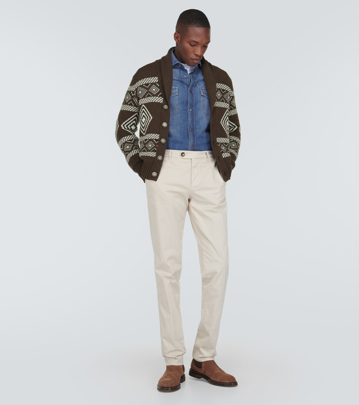 e*y様 BRUNELLO CUCINELLI カーキカーディガン Tender 764 Tacuinum Cardigan Two Fold Shetland Connemara Green