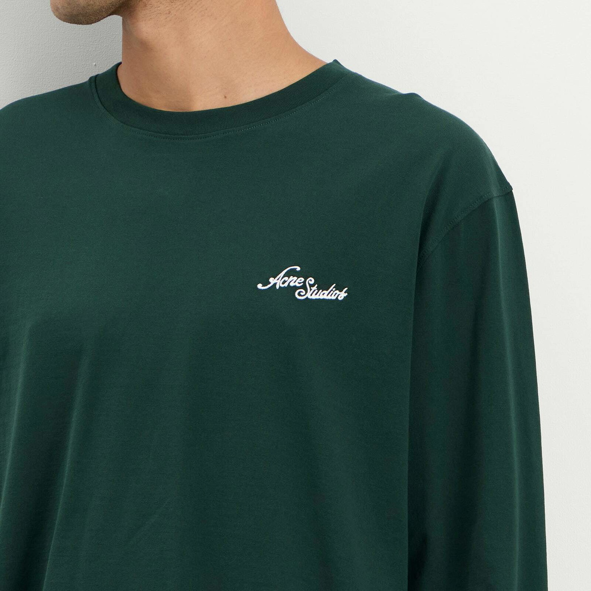Acne Studios Men's Edden Small Venice Logo Long Sleeve T-Shirt in Dark Green