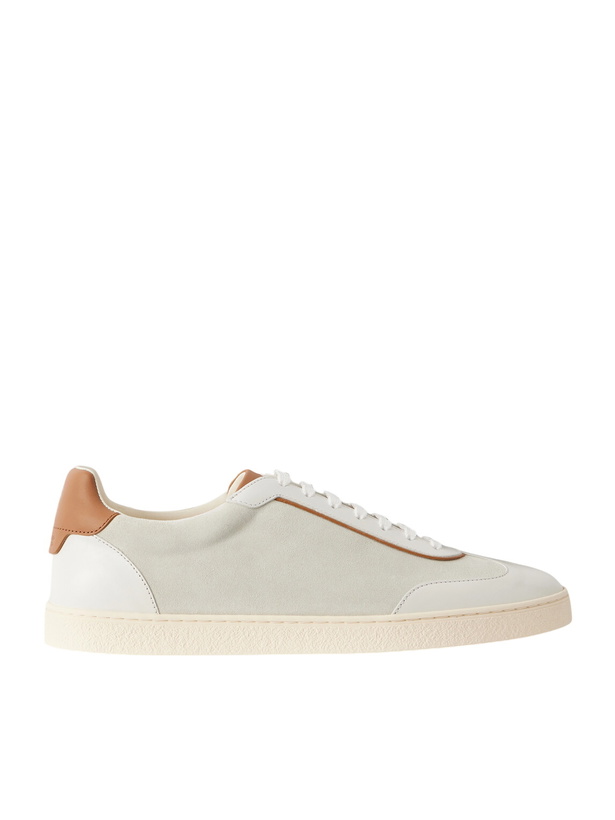 Photo: Brunello Cucinelli - Coda di Rondine Leather-Trimmed Waxed-Suede Sneakers - Natural