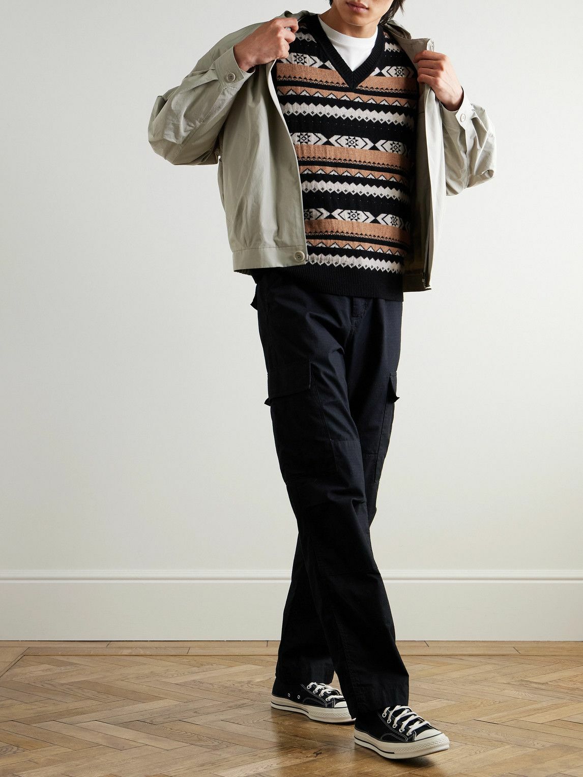 MANAAKI - Jacquard-Knit Merino Wool and Cashmere-Blend Sweater Vest - Black
