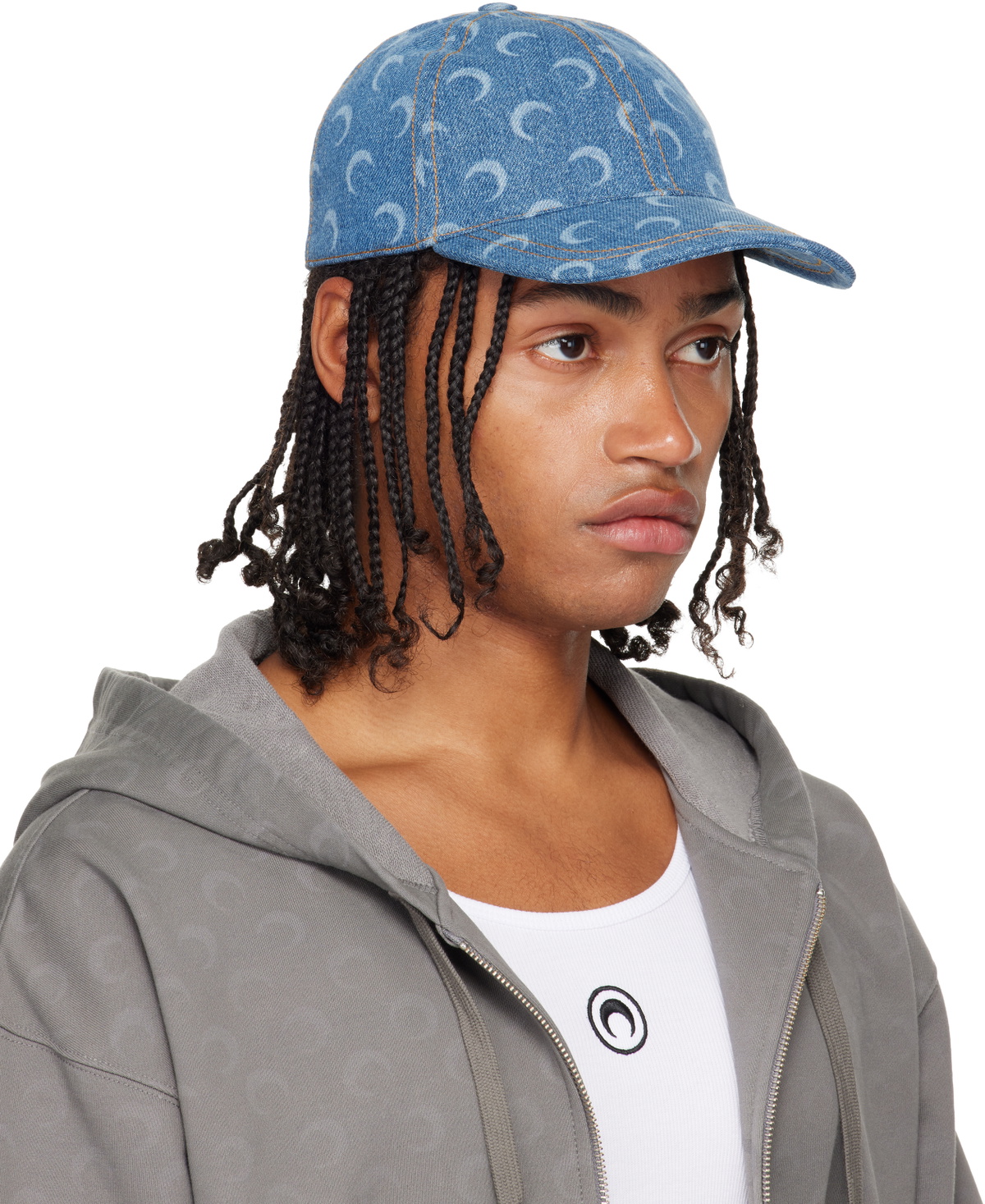 Marine Serre Blue Moon Laser Denim Baseball Cap