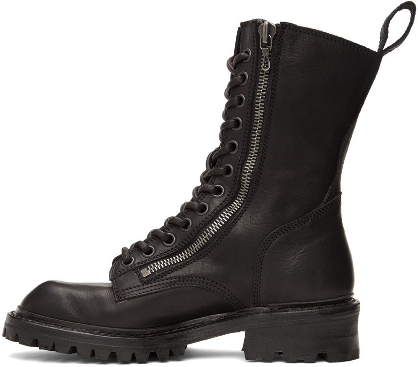 Julius Black Leather Combat Boots Julius