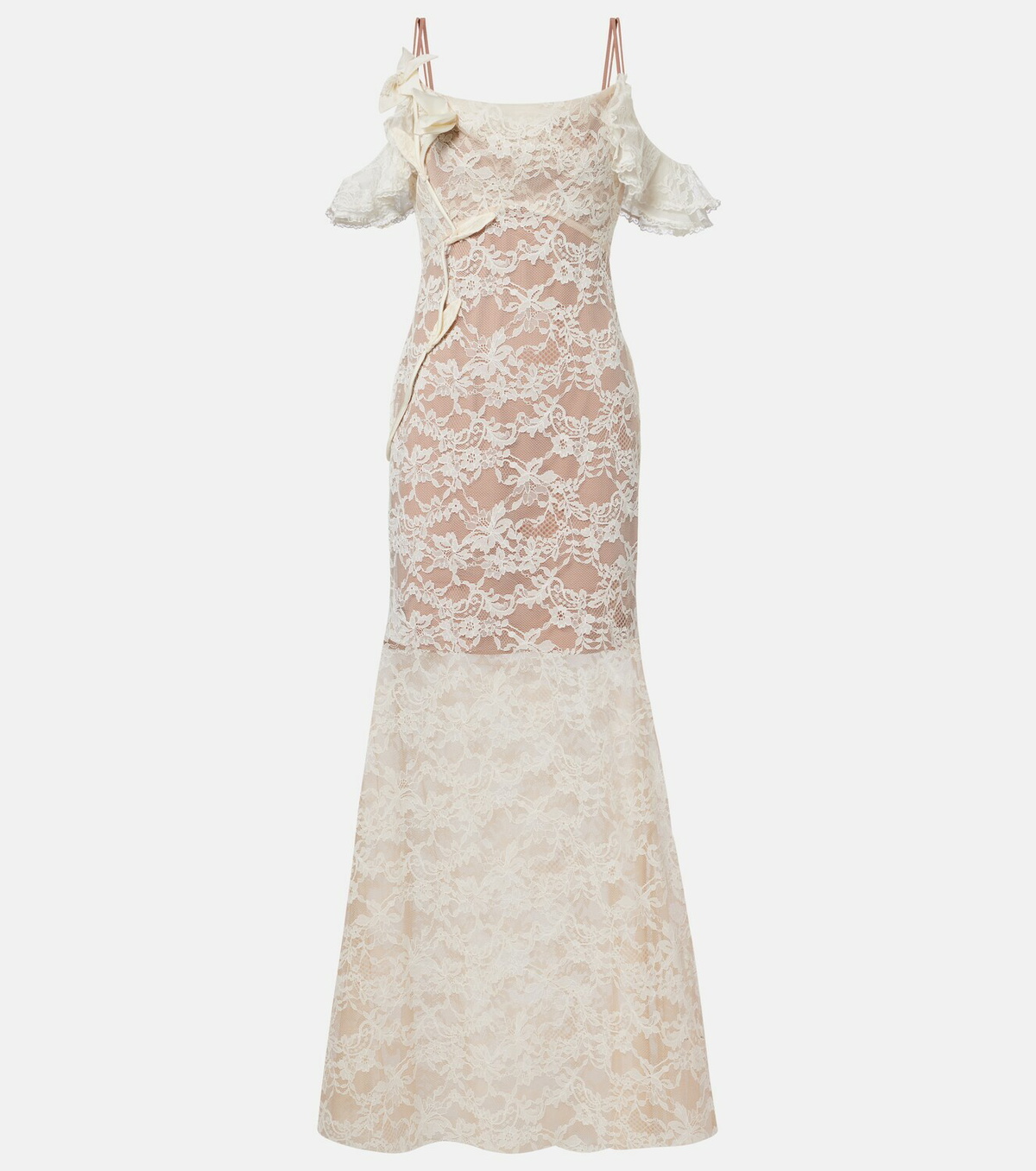 Self-Portrait Floral-appliqué lace gown