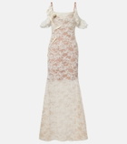 Self-Portrait Floral-appliqué lace gown