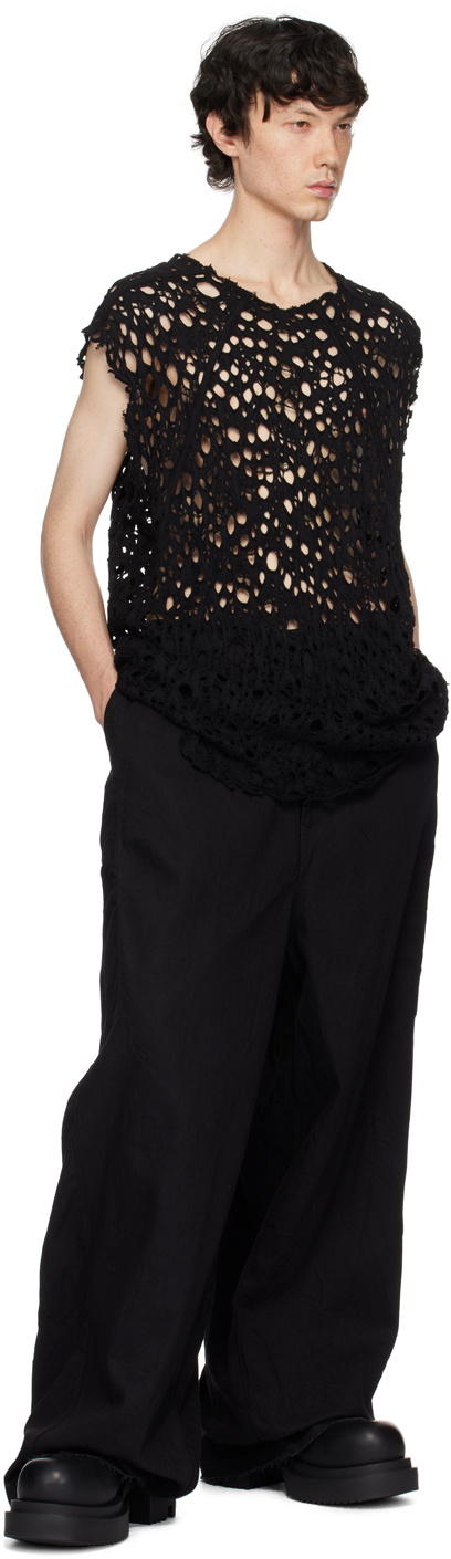 julius ダメージドレープTシャツ Julius Black Wool Damage Jacquard Frayed T-shirt Julius