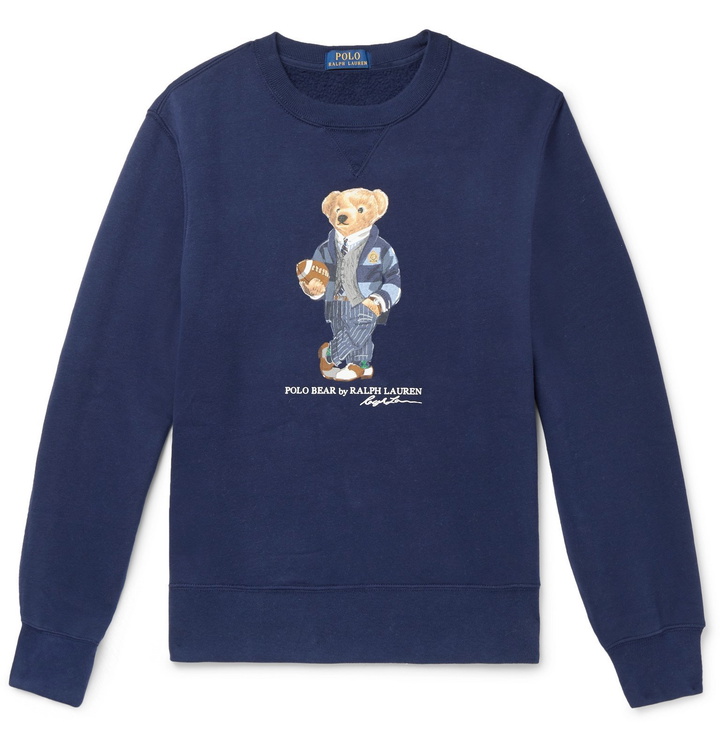 Photo: Polo Ralph Lauren - Printed Fleece-Back Cotton-Blend Jersey Sweatshirt - Blue