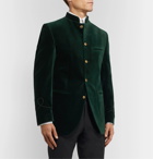 Favourbrook - Dark-Green Slim-Fit Nehru-Collar Cotton-Velvet Jacket - Green
