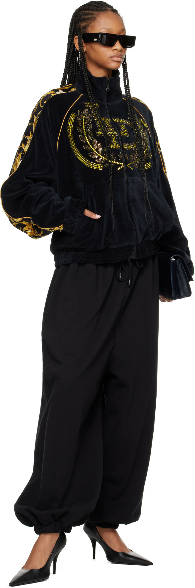 LU'U DAN Black Supa Sleaze Velvet Track Jacket