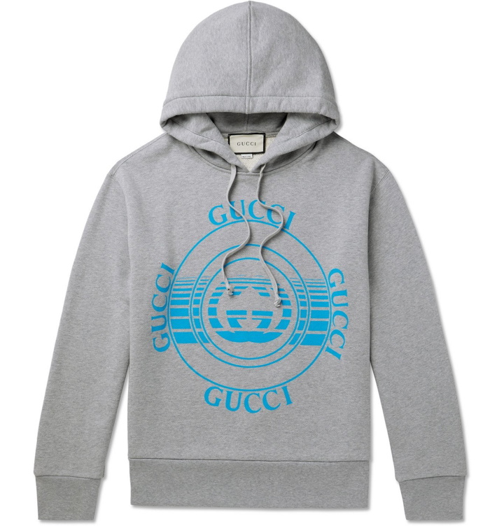 Photo: Gucci - Oversized Logo-Print Mélange Loopback Cotton-Jersey Hoodie - Gray