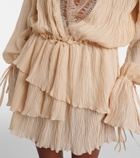 Blumarine Lace-trimmed plissé georgette minidress