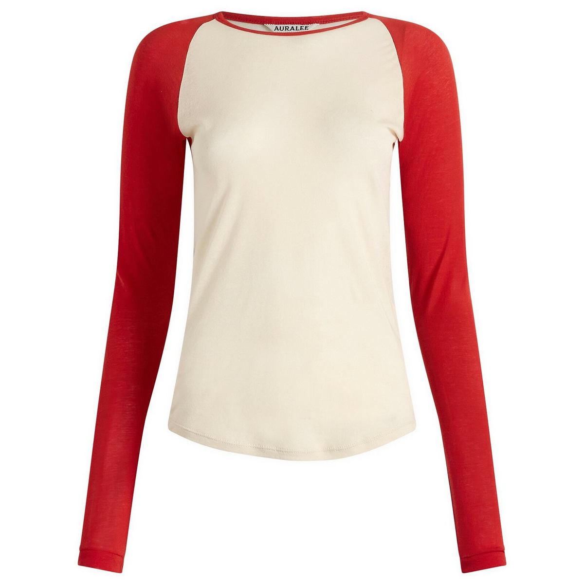 Auralee Women's Sheer Rib Raglan Top in Ivory/Red
