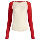 Auralee Women's Sheer Rib Raglan Top in Ivory/Red
