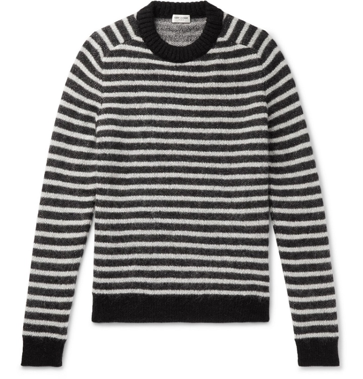 Photo: SAINT LAURENT - Striped Mohair-Blend Sweater - Black