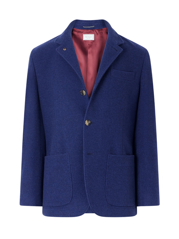 Photo: Brunello Cucinelli - Unstructured Brushed-Cashmere Blazer - Blue
