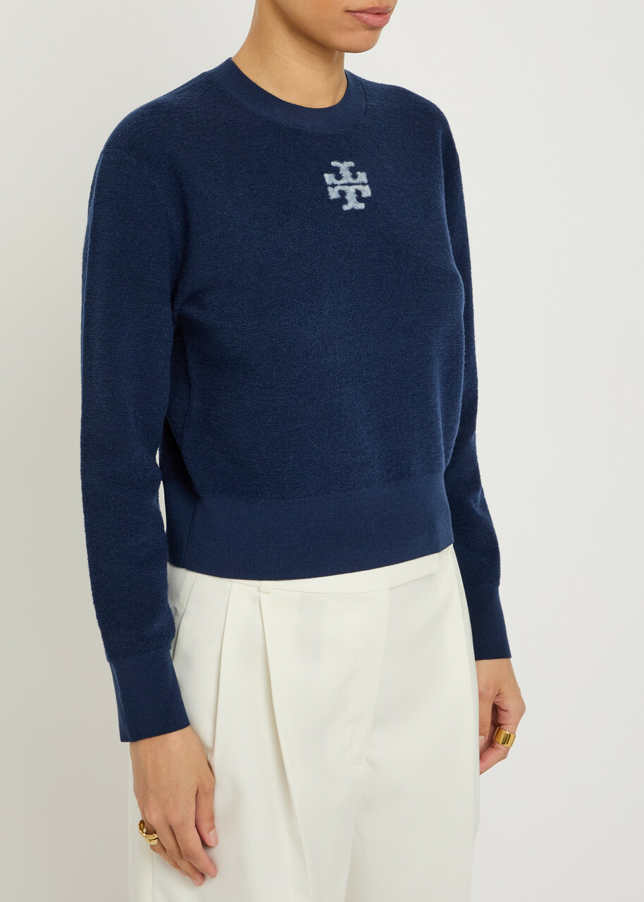 Tory Burch Logo Wool-blend Jumper Navy