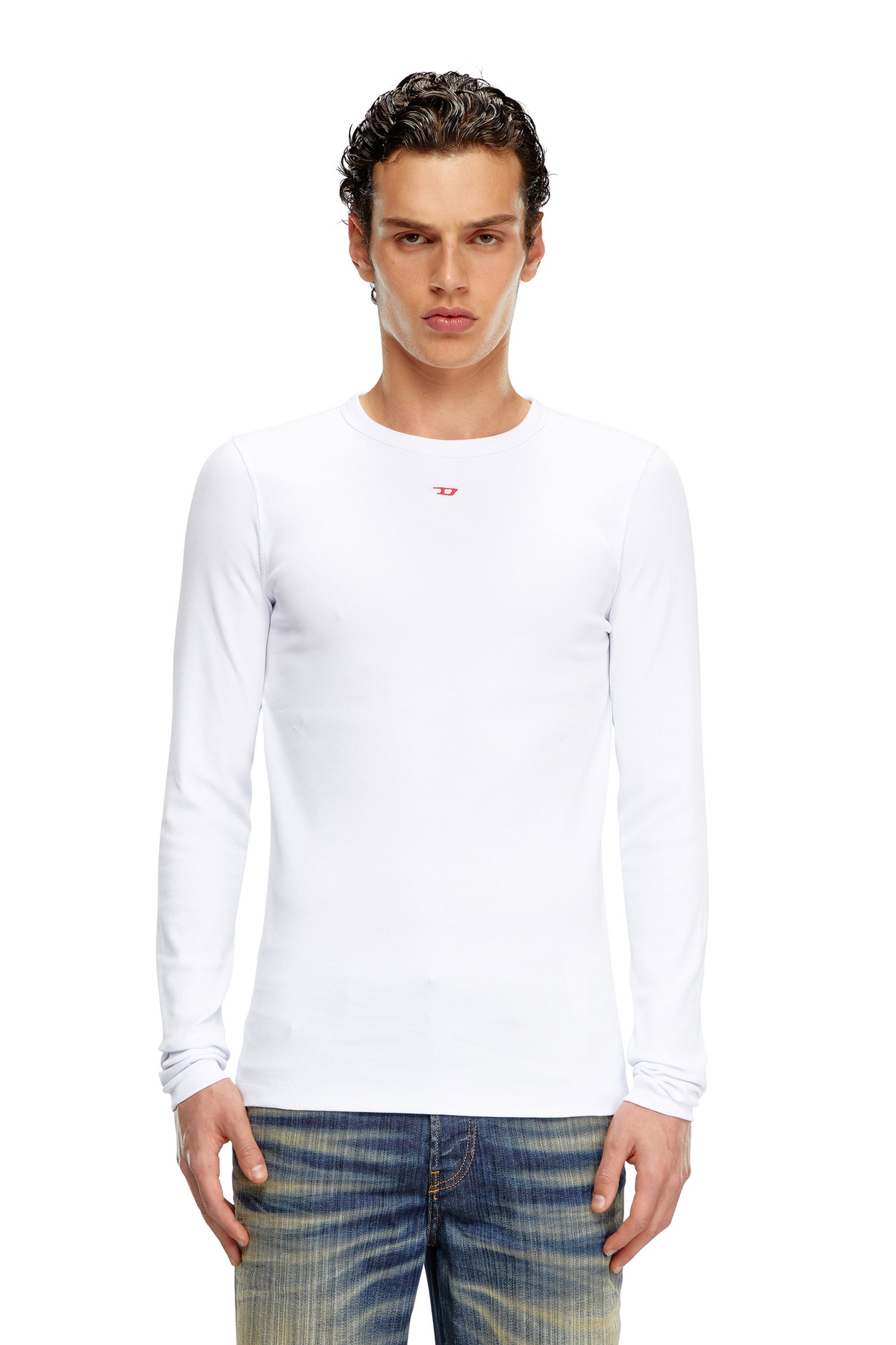 Diesel Long-sleeve T-shirt with D patch - T-Shirts Mens in White