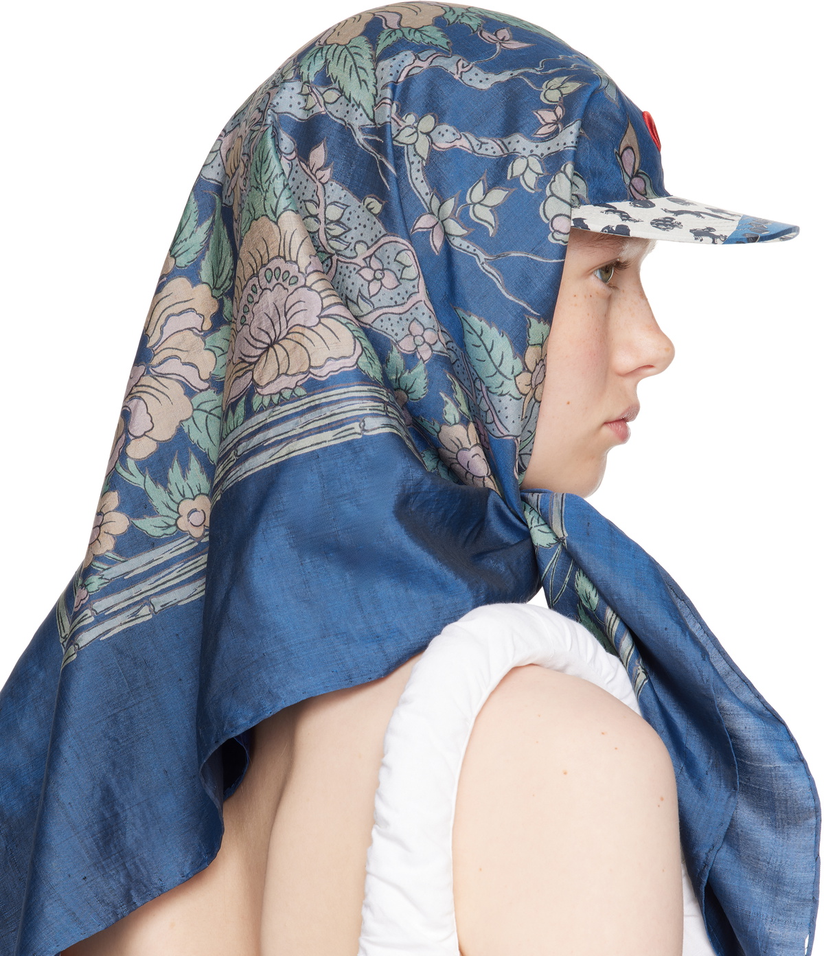 Marine Serre Blue Regenerated Silk Scarves Veiled Cap Marine Serre