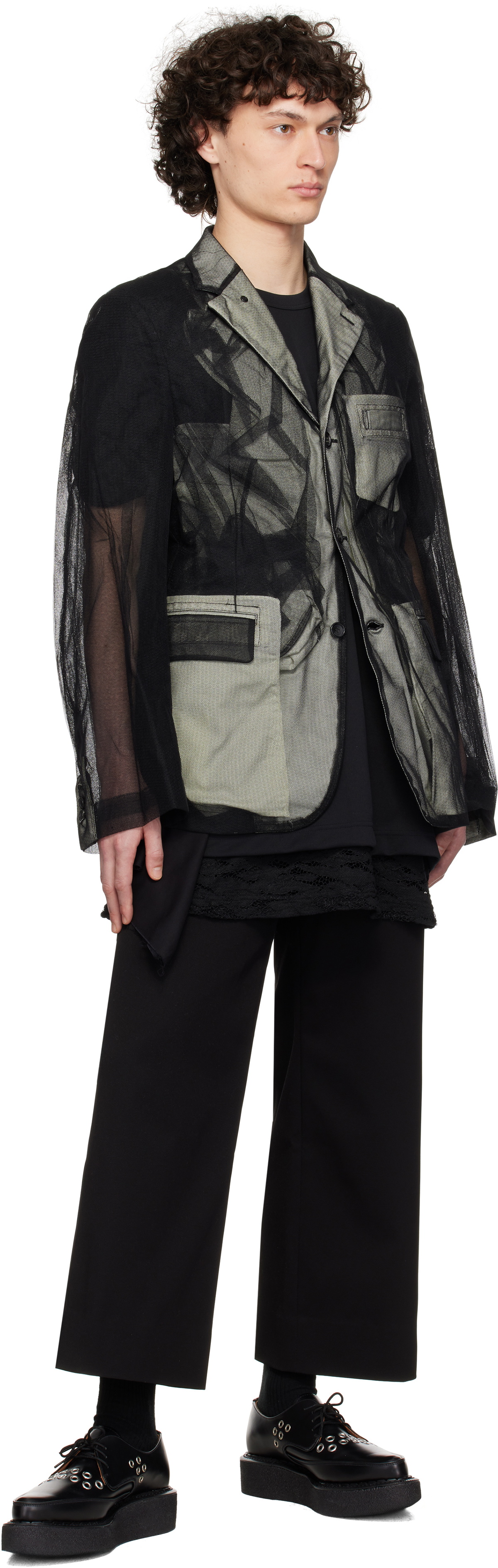 Comme des Garçons Homme Plus Black Nylon Tulle & Cotton Cloth Blazer
