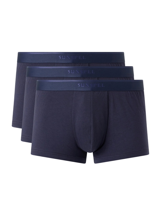 Photo: Sunspel - Three-Pack Stretch Cotton-Blend Jersey Boxer Briefs - Blue