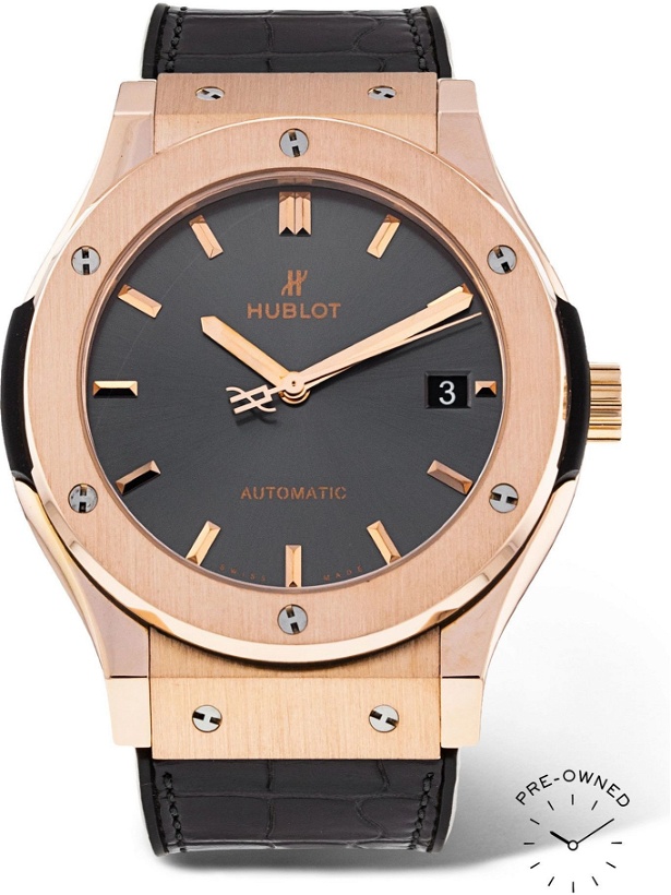Photo: Hublot - Pre-Owned 2016 Classic Fusion Automatic 45mm 18-Karat Rose Gold and Alligator Watch, Ref. No. 511.OX.7081.LR