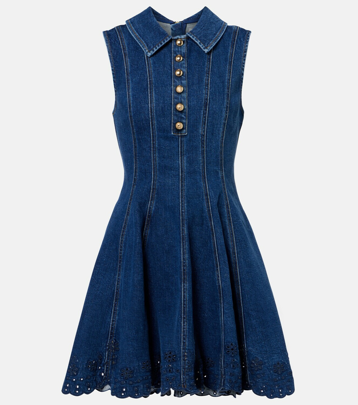 Self-Portrait Broderie anglaise denim minidress