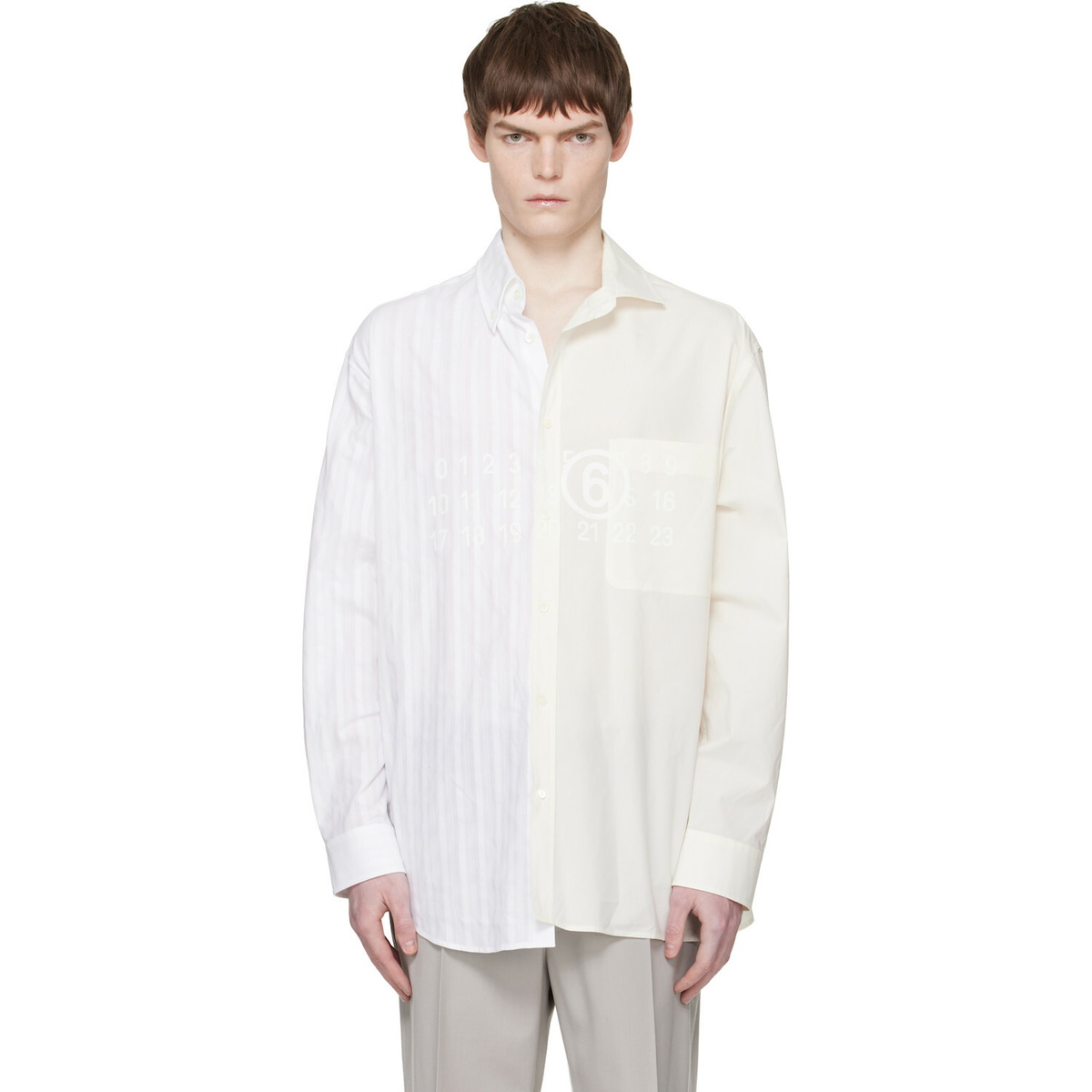 MM6 Maison Margiela Off-White & Blue Numeric Asymmetric Shirt