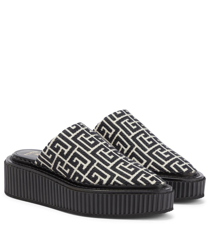 Photo: Balmain Monogram canvas platform slippers