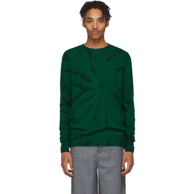 Photo: The Elder Statesman Green and Black Cashmere Tie-Dye Sweater