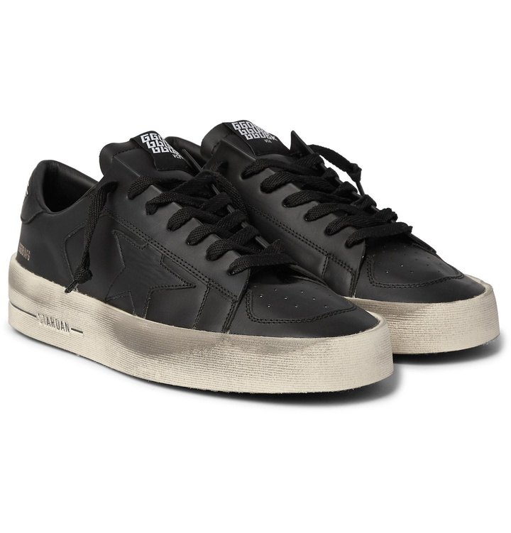 Photo: Golden Goose - Stardan Distressed Leather Sneakers - Black