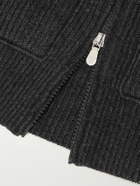 Brunello Cucinelli - Logo-Embroidered Ribbed Cashmere Zip-Up Hoodie - Gray
