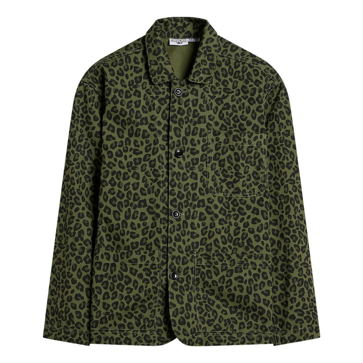 Photo: Service Works Men's Patterned Easy Chef Shirt in Green Leopard