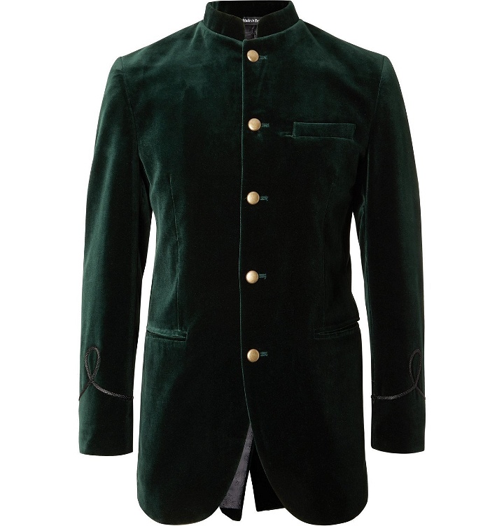 Photo: Favourbrook - Slim-Fit Nehru-Collar Cotton-Velvet Blazer - Green