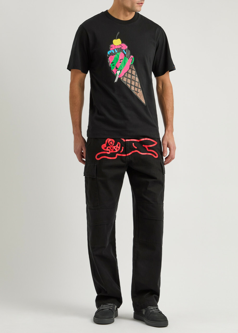 Ice Cream Cone Man Printed Cotton T-shirt Black ICECREAM
