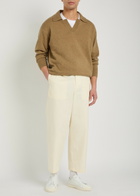 Boss Open Collar Wool Polo Jumper Khaki