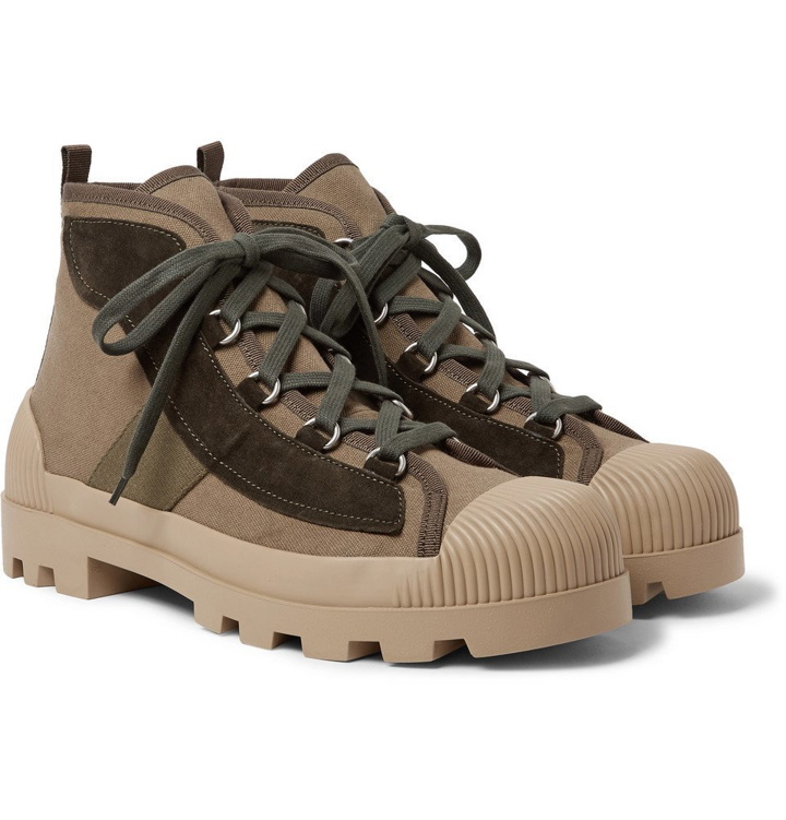Photo: Acne Studios - Daniel Suede and Grosgrain-Trimmed Canvas Boots - Men - Army green