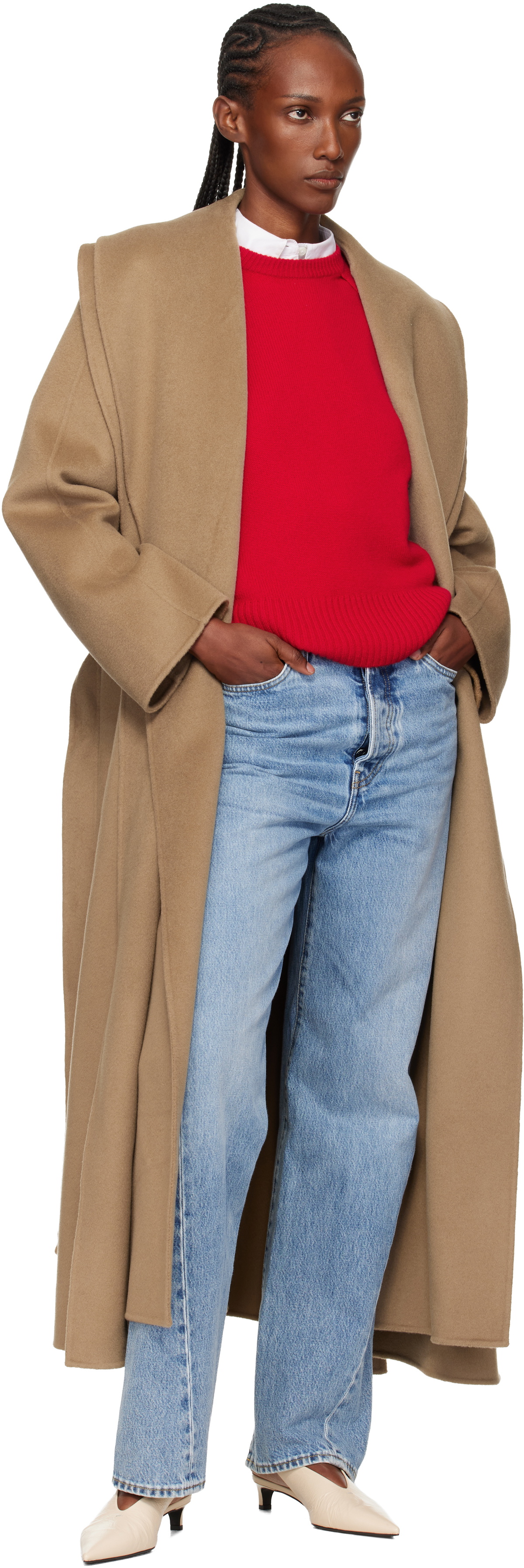 Róhe Beige Signature Double-Faced Scarf Coat