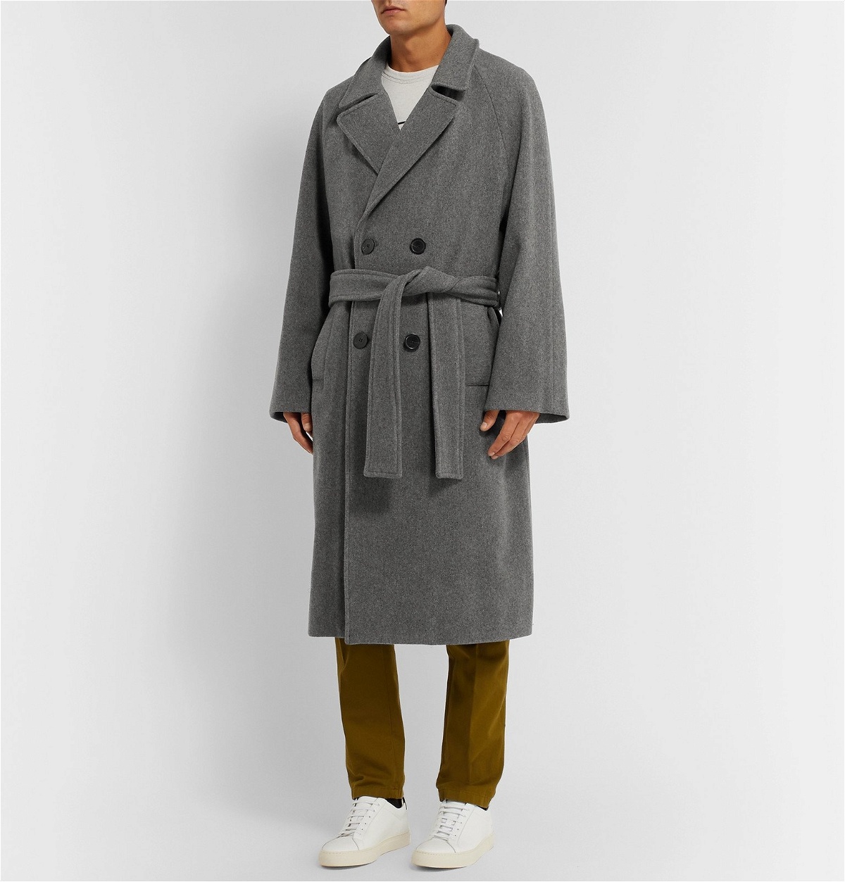 Maison Kitsuné - Oversized Belted Double-Breasted Wool-Blend Coat ...