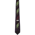 Dries Van Noten Black and Purple Silk Graphic Tie