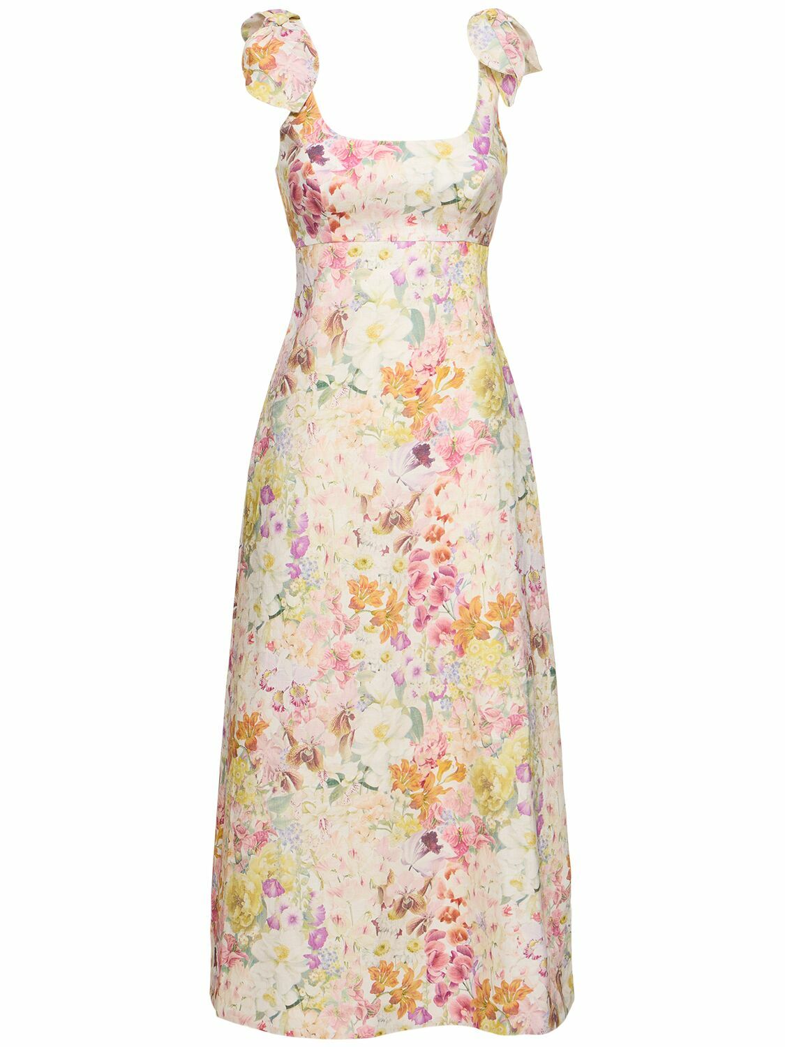 ZIMMERMANN Harmony Floral Self-tie Linen Midi Dress Zimmermann