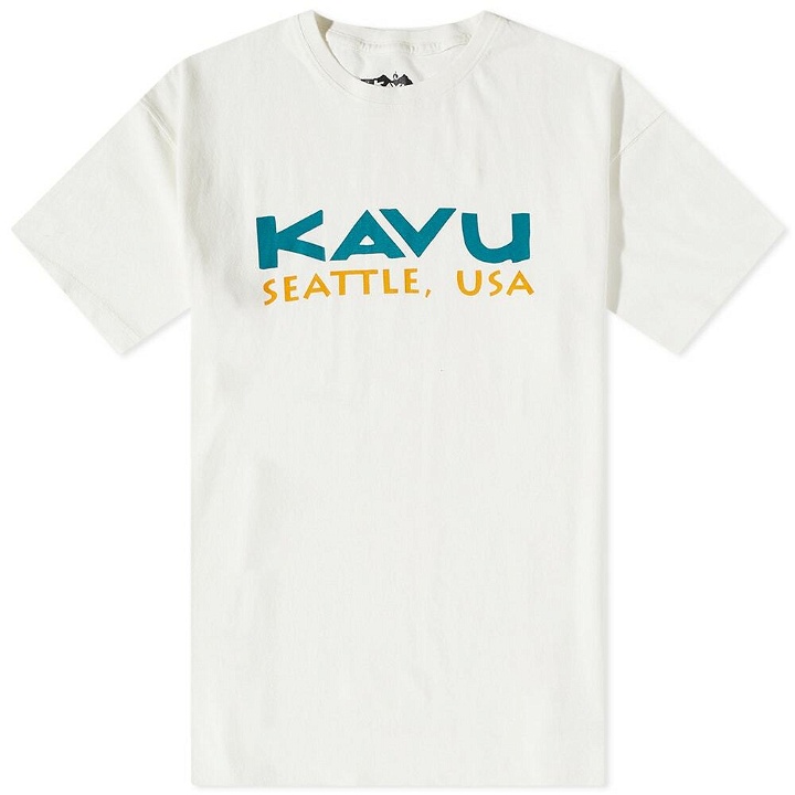 Photo: KAVU Men's Spellout T-Shirt in Snow White