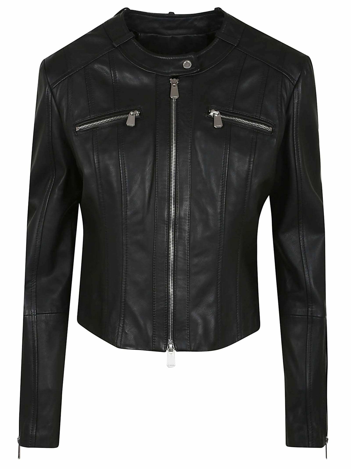 Pinko Old Effect Leather Jacket Caviar Black Pinko