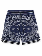 AMIRI - Wide-Leg Logo-Embroidered Crocheted Cotton-Blend Drawstring Shorts - Blue