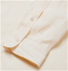Isaia - Slim-Fit Logo-Embroidered Slub Linen Shirt - Yellow